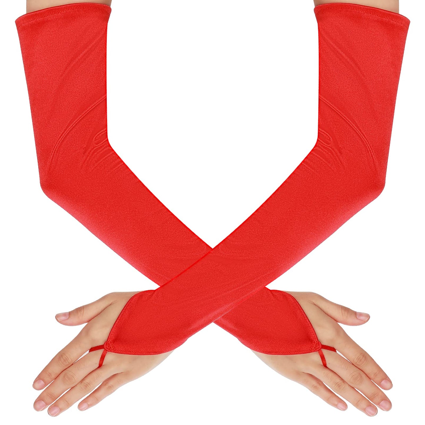 Long Opera Gloves Satin Fingerless Gloves for Women Elbow Length Gloves 1920s Accessories Flapper Costume for Bride Wedding Party Evening (Red)