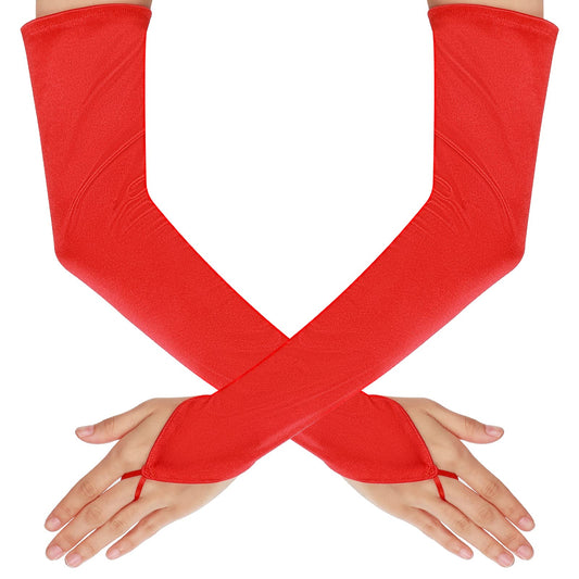 Long Opera Gloves Satin Fingerless Gloves for Women Elbow Length Gloves 1920s Accessories Flapper Costume for Bride Wedding Party Evening (Red)