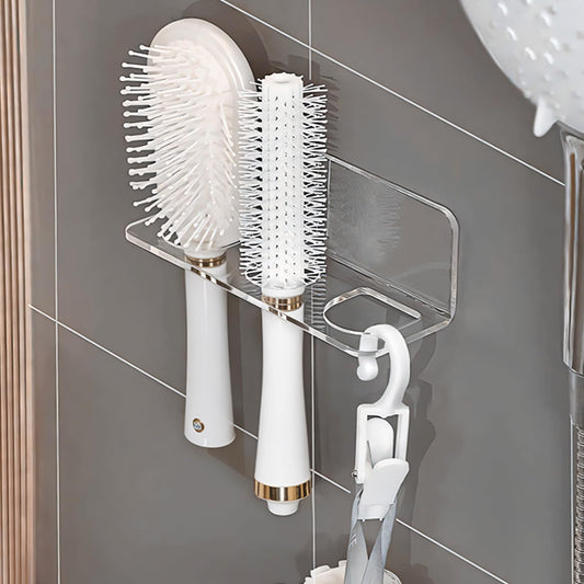 DIVINA VITAE Acrylic Hair Brush Holder Adhesive for Bathroom Hair Tool Oragnizer Hair Dryer Holder Wall Mounted with 3 Holes for Hair Dryer Curling Wands Hair Straighteners(Transparent)