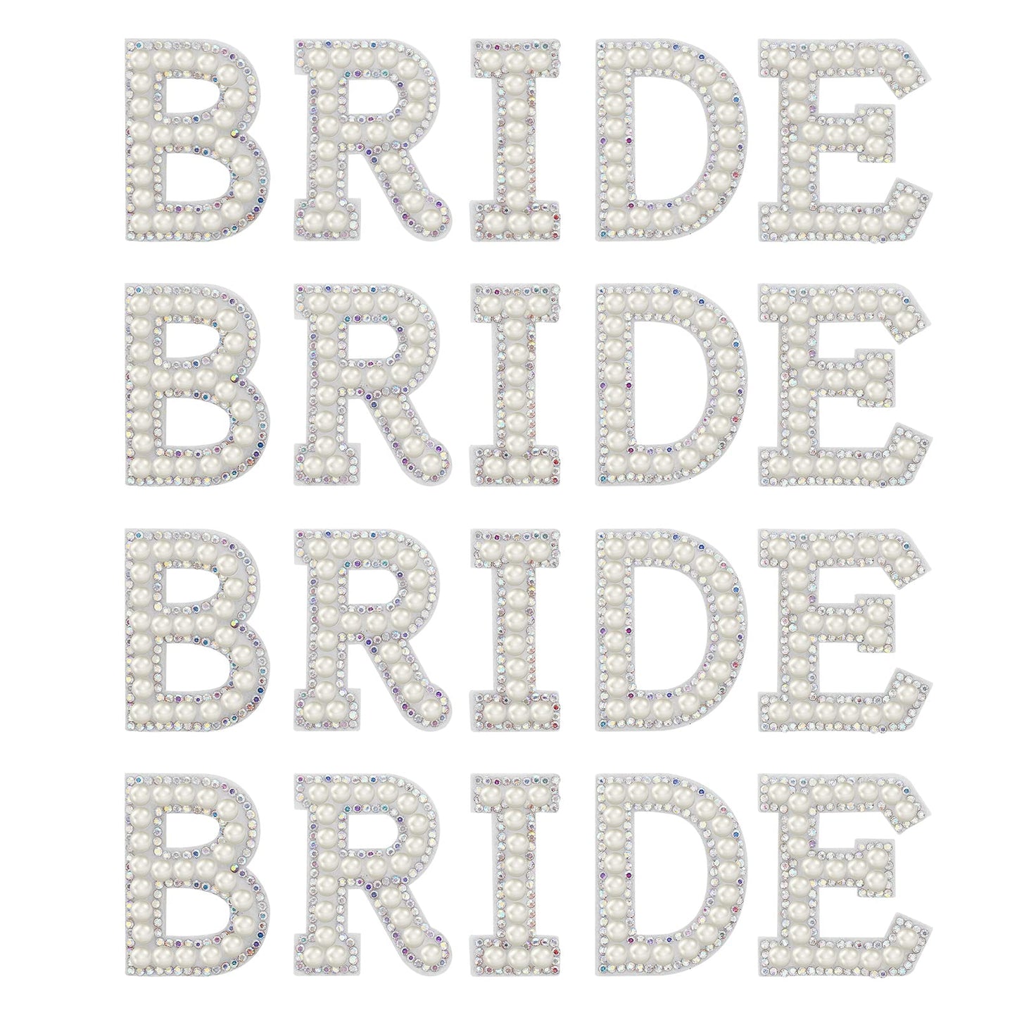 Yolev 20 Pieces Iron-on Letters Patches Bride Pearl Rhinestone Iron on English Letter Patches Alphabet Applique Patches Sew Embroidered Patches, Alphabet Patches for Clothing