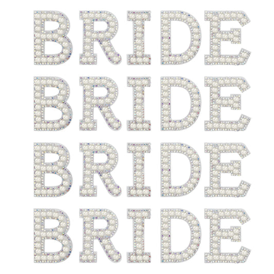 Yolev 20 Pieces Iron-on Letters Patches Bride Pearl Rhinestone Iron on English Letter Patches Alphabet Applique Patches Sew Embroidered Patches, Alphabet Patches for Clothing