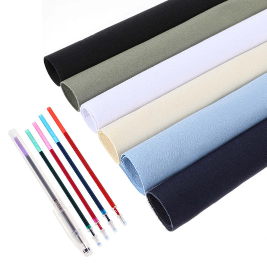 6 Pieces Embroidery Fabric Squares Pre-Cut Cotton Fabric 11.8 Inch Embroidery Cloth Fabric with 5 Colors Water-Soluble Fabric Marking Pens for Embroidery Sewing Quilting Dressmaking Projects