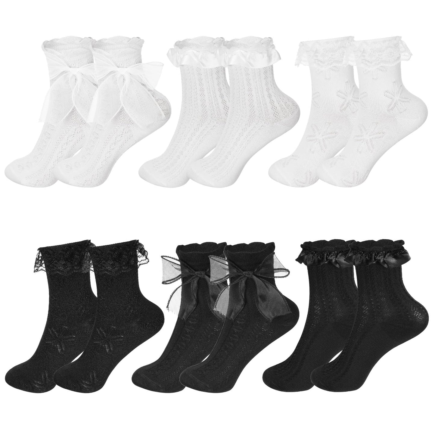 Neyauo 6 Pairs Womens Ruffle Socks Frilly Crew Socks