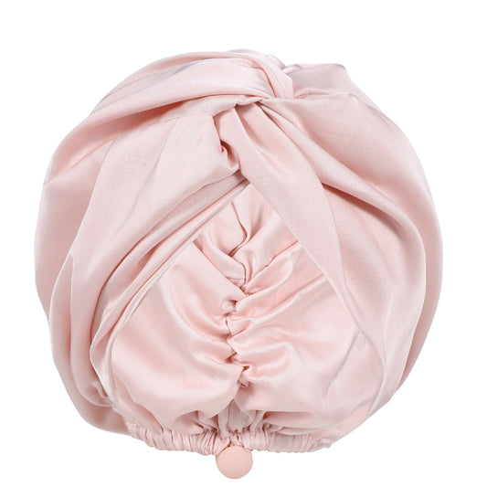 Silk Bonnet for Sleeping Women Satin Hair Bonnet with Tie Band Pink Silk Hair Bonnet for Washing Makeup and Sport(pink)