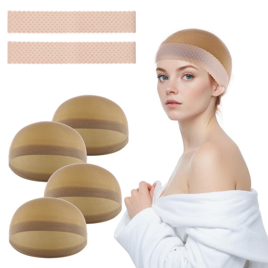 6 Pcs Wig Grip Band with Wig Caps for Women Lace Front Stretchy Nylon Wig Headband Wig Grip Cap Secure Hold Wig Bands No Slip Fits 20-24 Inch Head For Hair Styling Sport Yoga Wig Accessories Kit Brown