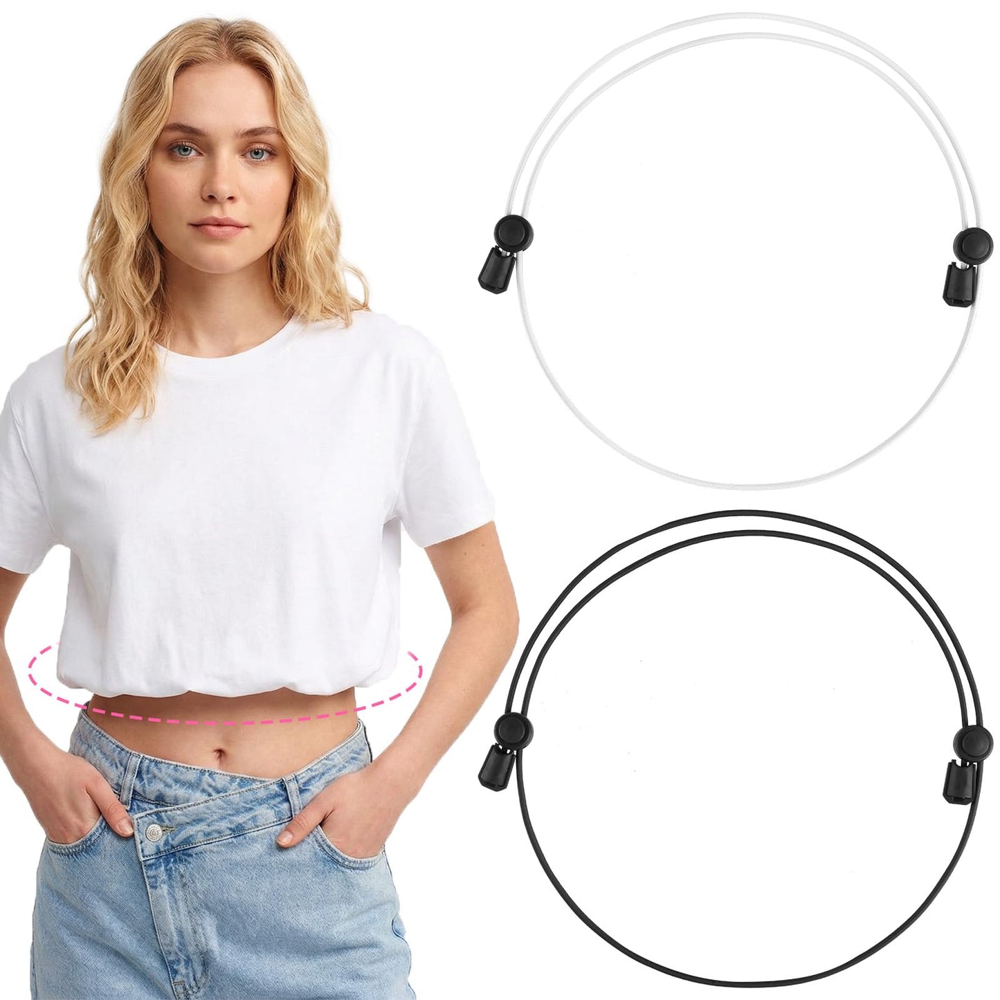 2 Pcs Adjustable Shirt Tuck Band for Women - Elastic Crop Top Bands for Sweaters and Shirts, Durable Stretchy Shirt Tuck Band Women to Change Top Style