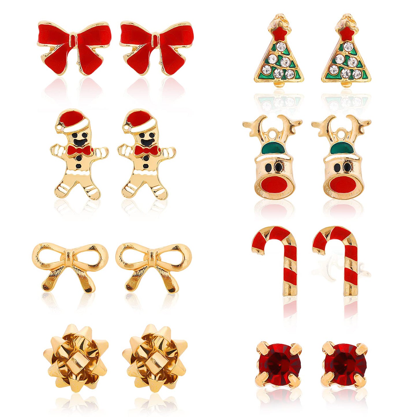 Yolev 8 Pairs Christmas Ear Stud for Women Girl Chritsmas Earrings Studs Snowflake Reindeer Santa Tree Bells Snowman Bow Earrings Pierced Hook Drop Earrings Xmas
