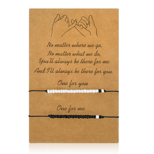 DIVINA VITAE Matching Couples Bracelets Adjustable Boyfriend Girlfriend Bracelets Matching Bead Promise Bracelet for Her Him Women Men(Black + White)