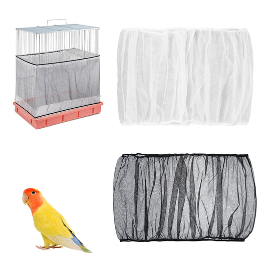 Tucnoeu Bird Cage Seed Catcher,2Pcs Adjustable Bird Cage Cover Skirt Seed Guard Universal Birdcage Net Nylon,for Parrot Cage Seed Guard White and Black (Not Include Birdcage)