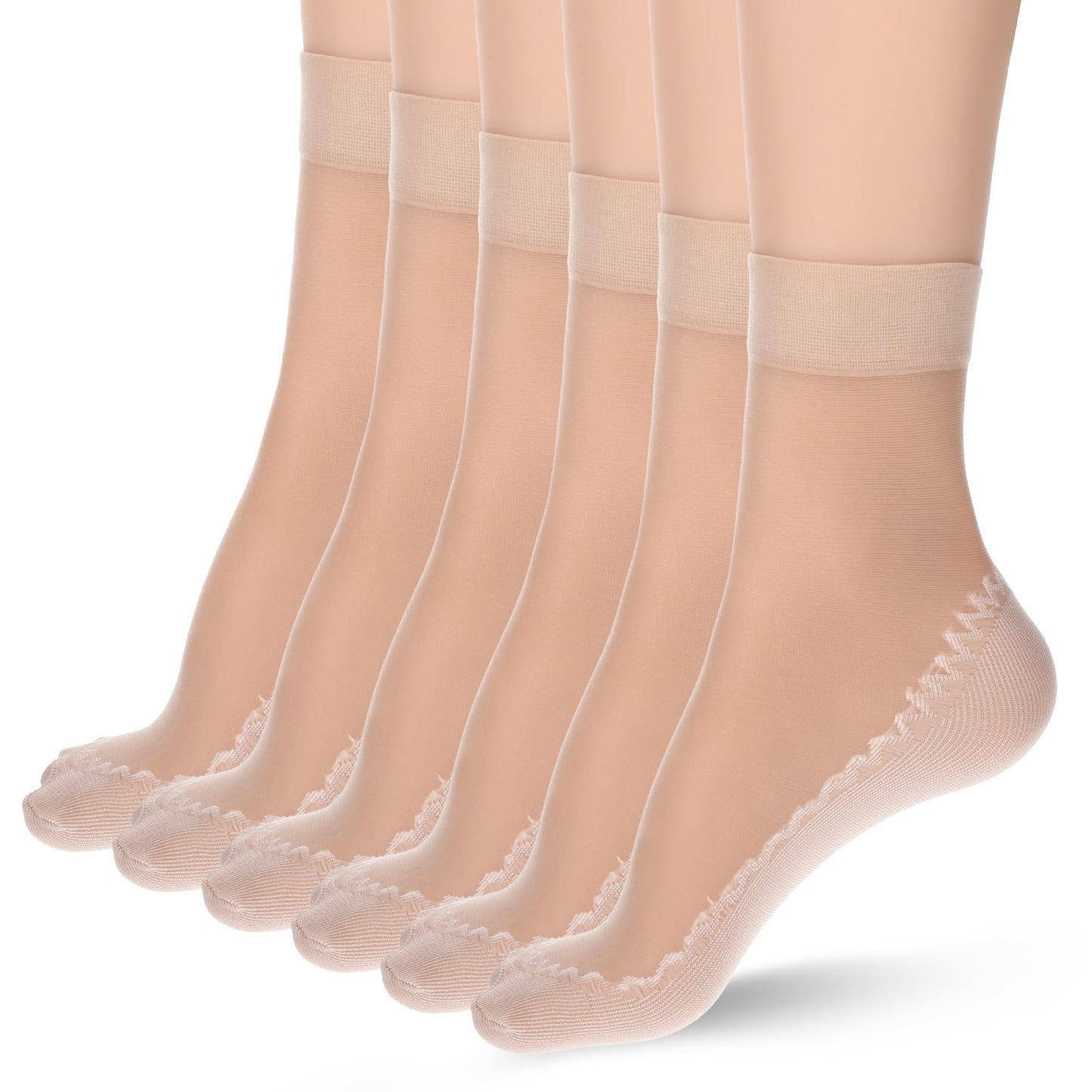 HekouJiub 12 Pairs Silky Nylon Socks Women Sheer Ankle Sock Anti-Slip Elastic Socks with Reinforced Bottom and Toe (UK, Alpha, One Size, Regular, Regular, Beige)
