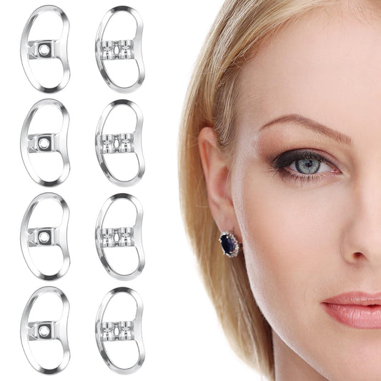 Lusofie 8 Pcs Earring Lifters Backs Heavy Earring Support Backs Earring Lifters for Droopy Ears Silver Earring Backs Replacements Ear Lobe Support Patches for Earrings