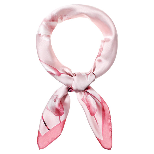 Lusofie satin scarf for hair，27.5inch silk bandanas for women square Lightweight flower handkerchief，scarves，Handbags Scarf(Pink)