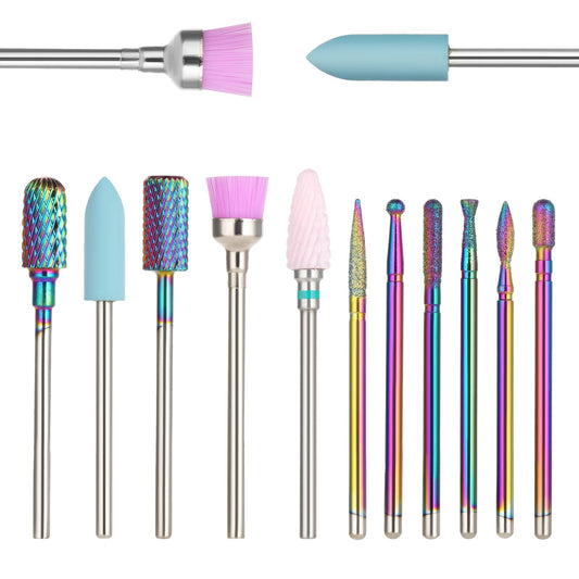 11 Pcs Nail Drill Bits 3/32 Inch Drill Bit Set Nails for Acrylic Professional Diamond Carbide Drill Bits for Nails Cuticle Nail Gel Polish Remover Tool for Nail Drill Efile Manicure Pedicure
