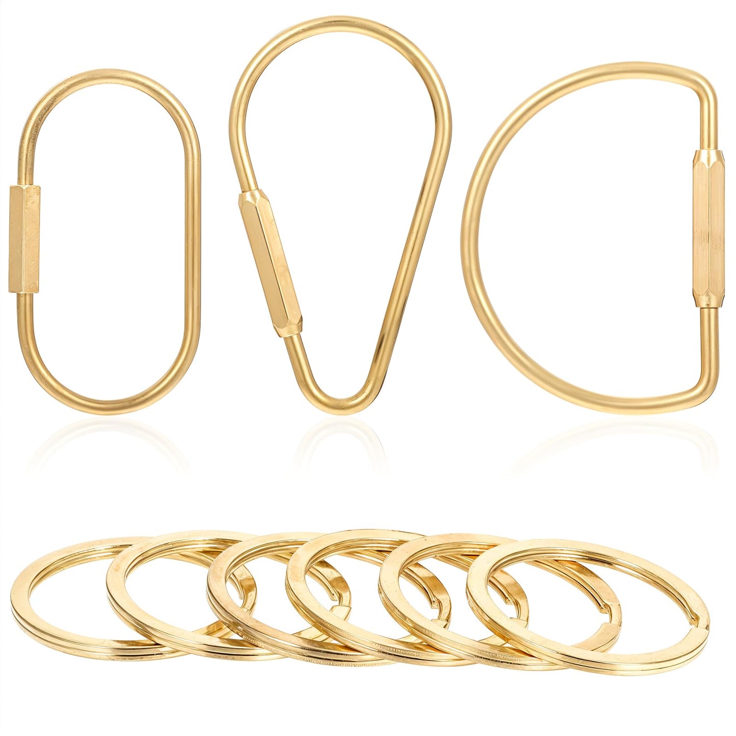 DIVINA VITAE Pack of 3 Gold Carabiner Key Ring Carabiner Hook with Screw Cap with 6 Key Rings Robust Brass Carabiner Golden Key Organiser for Car Keys Backpack, gold, One Size