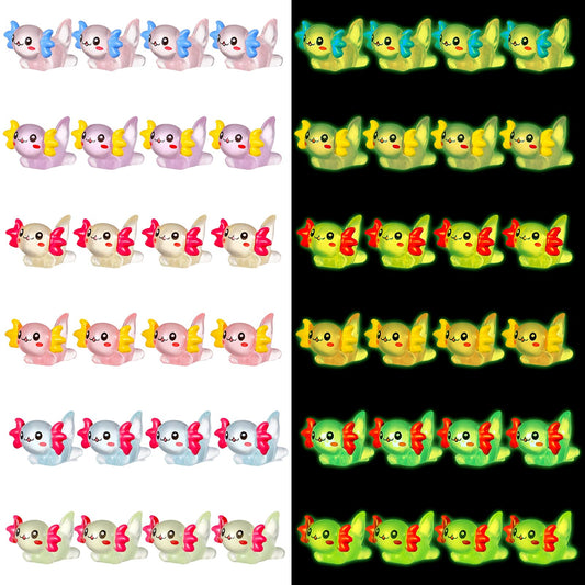 Telooco Mini Axolotl 24Pcs Colorful Tiny Resin Animals in Bulk Mini Axolotl Figurine to Hide 6 Colors Axolotl Stuff for Garden Ornament Aquarium Landscape DIY(Luminous)
