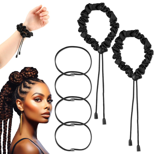 6 Pcs Adjustable Satin Hair Ties for Thick Natural Hair No Damage Afro Puff Ponytail Holders, Headbands for Women, Dreadlocks, Kinky Curly Hair, Pineapples Design Curly Hair Accessories
