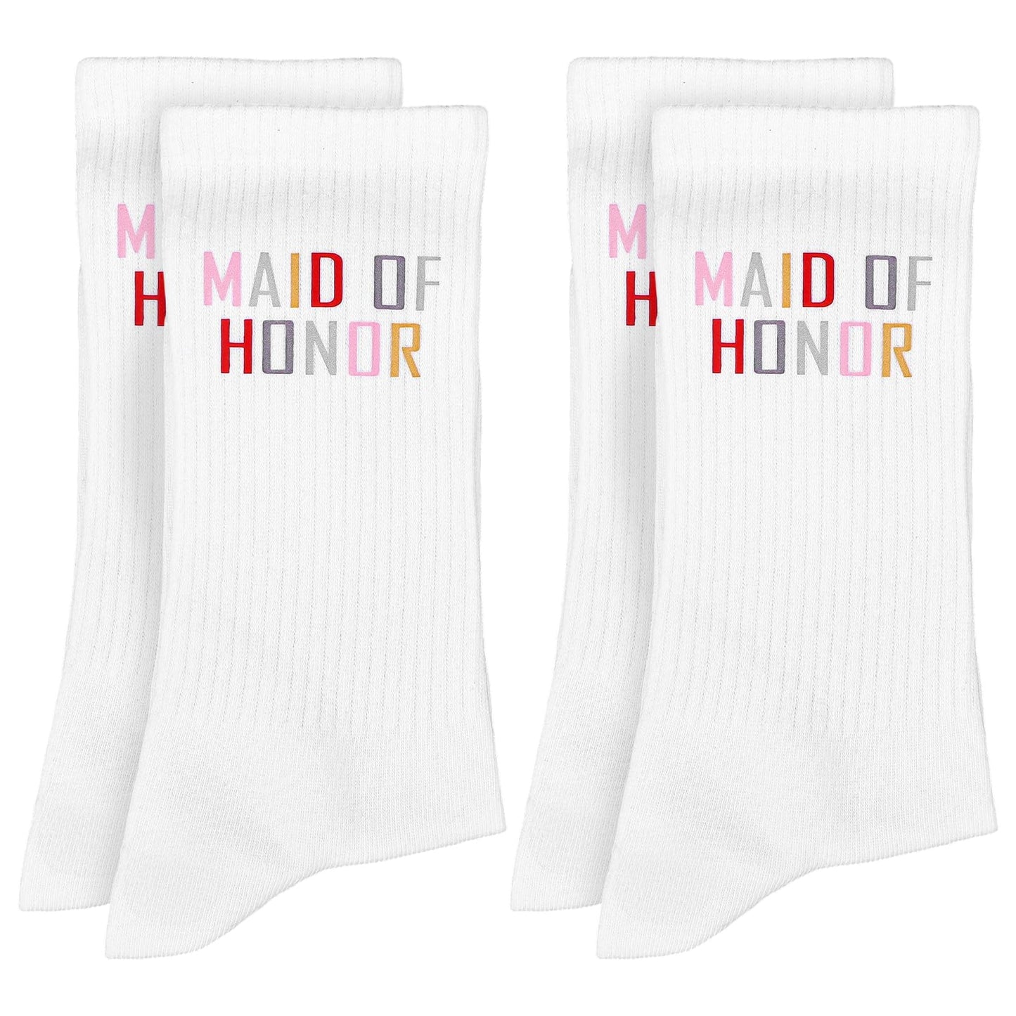 2 Pairs Embroidered Brides Maid Socks, "MAID OF HONOR" Bridesmaid Socks, Cotton Breathable Maid of Honor Sock for Bridal Shower Gifts Bachelorette Party Favor Engagement Wedding Bridesmaid Gift