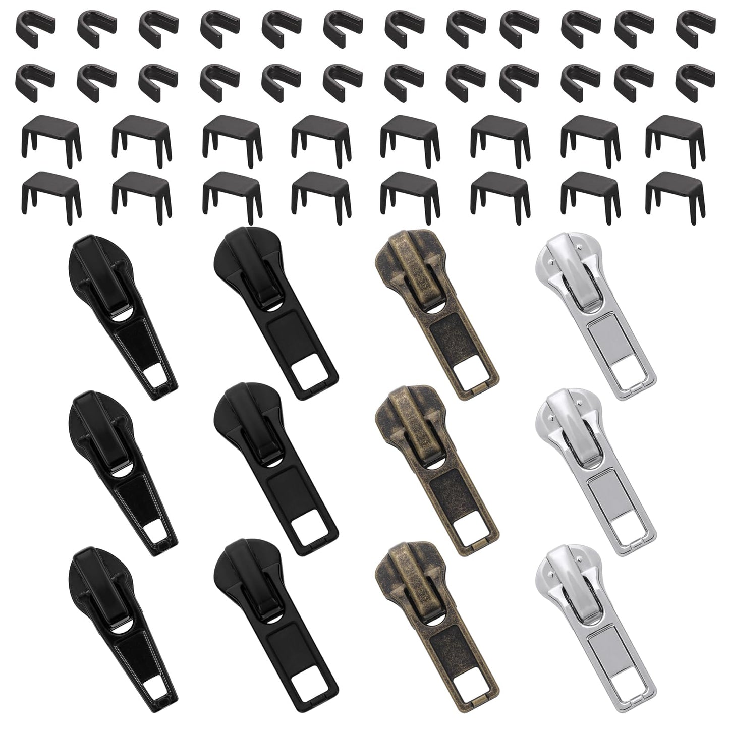 Lusofie 52 Pcs Zipper Repair Kit for Zipper Pull Replacement Universal #5 Replacement Zipper Pull for Backpacks Jackets Wallets Boots Coat Metal and Plastic Zippers