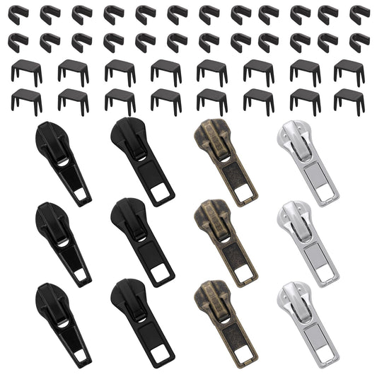 Lusofie 52 Pcs Zipper Repair Kit for Zipper Pull Replacement Universal #5 Replacement Zipper Pull for Backpacks Jackets Wallets Boots Coat Metal and Plastic Zippers