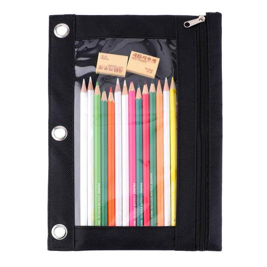 Pencil Pouch for 3 Ring Binder, Pencil Bags with Zipper Clear Window Pencil Case Pouch Large Binder Pencil Pouch with 3 Reinforced Grommets Zipper Pen Pouches for Office Supplies Cosmetics