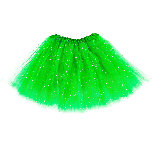 Yolev Tutu Skirts for Women Adult Elastic 3 Layered Tulle Tutu Skirt with Sequin Stars Retro 80's Festival Skirt (Green)