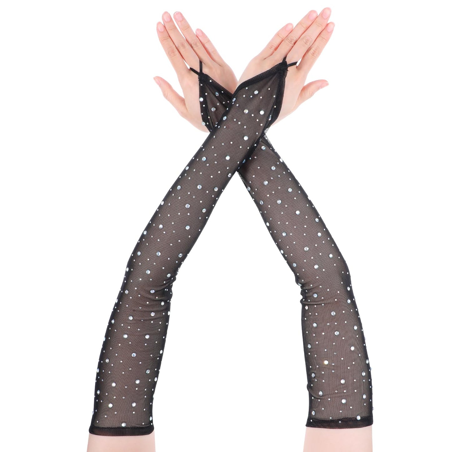 Black Fingerless Gloves for Women Rhinestone Black Lace gloves Elbow Length Opera Gloves Party Arm Sleeves for Cosplay Halloween Evening Wedding Dinner Bridal Dance