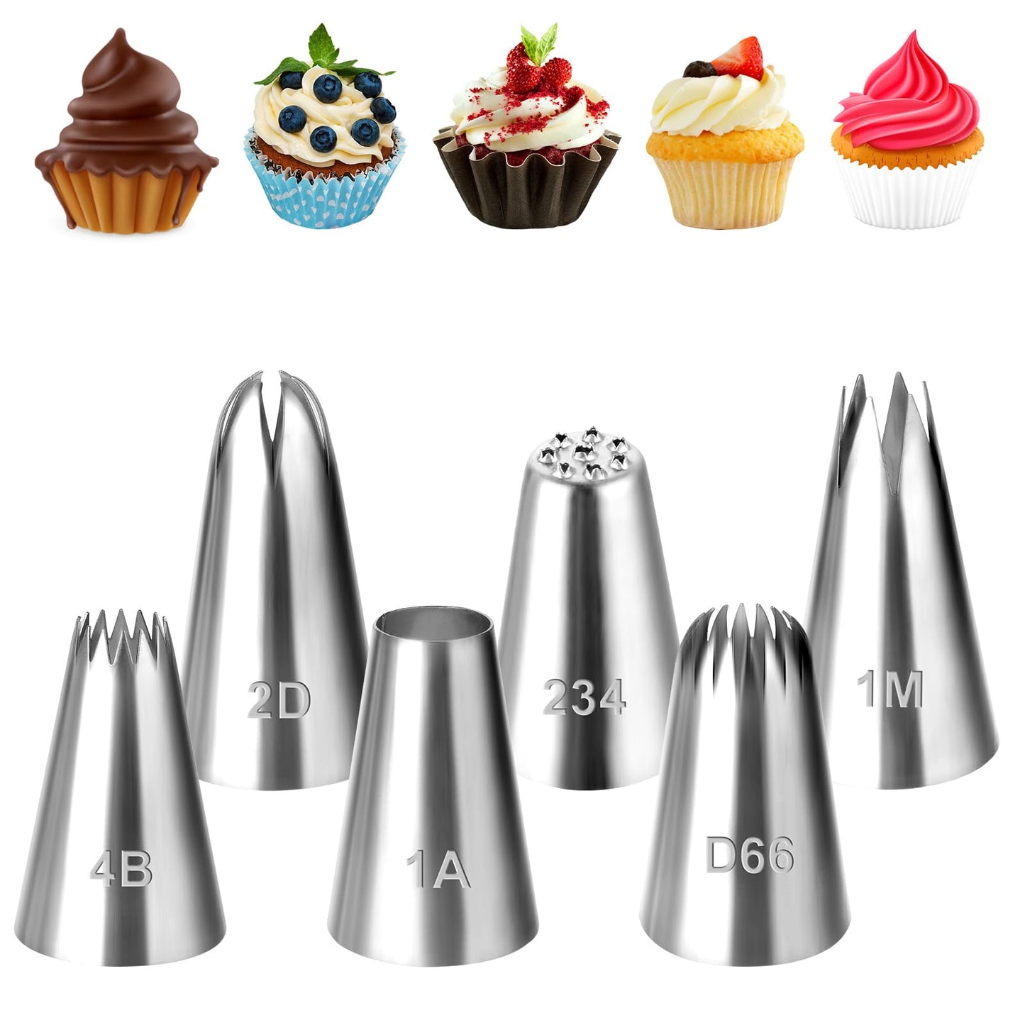 Telooco Large Piping Tips 6Pcs Stainless Steel Wilton Piping Tips for Cake Decorating Icing Piping Tips Flower Piping Nozzles for Cupcakes Birthday DIY Art