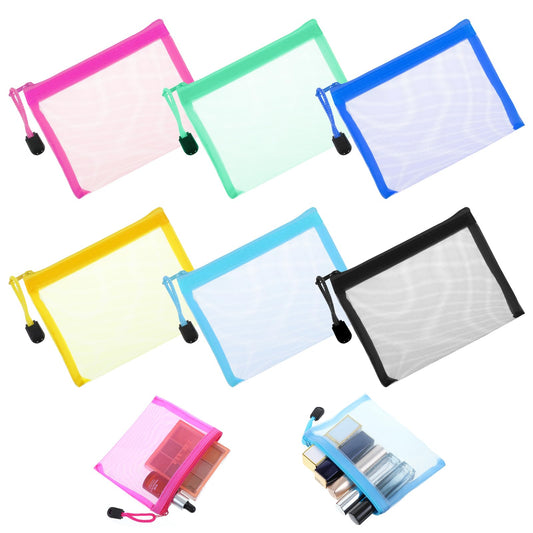 6pcs Mesh Bags with Zipper Nylon Makeup Cosmetic Bag Pouches Mini Zipper Mesh Bags Travel Organizer Case for Purse Travel Toiletry Bag for Toiletry Coin Lipstick Key Card Office Supplies Multicolor