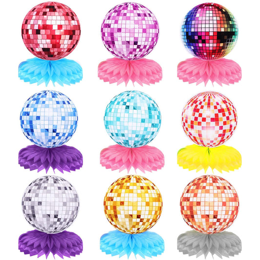 9Pcs Honeycomb Disco Ball Decorations, Colorful Honeycomb Disco Party Decorations, Honeycomb Disco Decorations for 70'S Music Themed Birthday Decor Party Decor Supplies