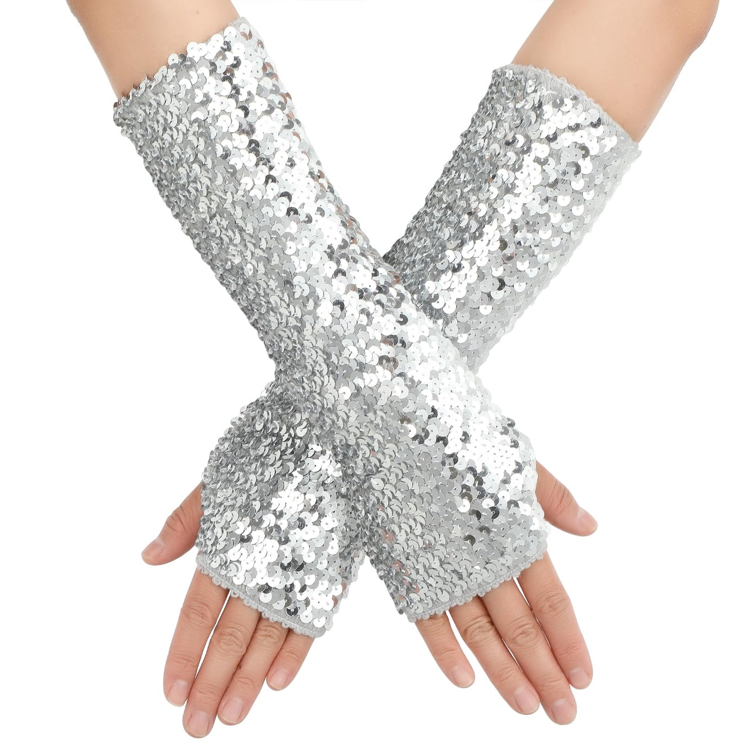 Yolev Sequin Gloves Fingerless Gloves Tassel Gloves Fish Scale Sequin Long Gloves Shiny Punk Gloves Dance Carnival Party Halloween