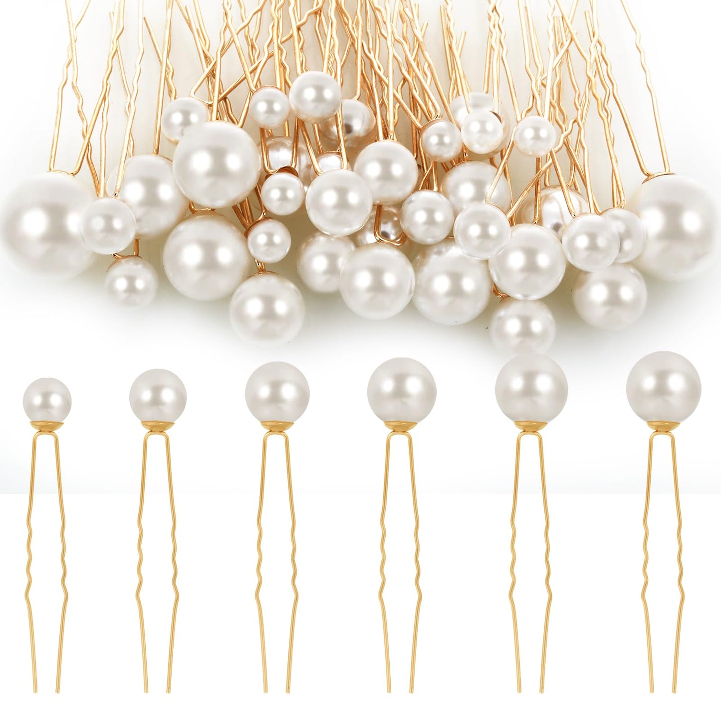 36PCS Pearl Hair Pins for Women, Bridal Pearl Clips for Hair,Different Size Single Pearls U-Shaped Hairs Clips Set, Pearls Hairs Accessories for Wedding Brides Bridesmaids