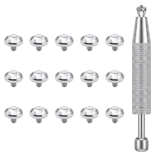 Fiyooau 16G Dermal Jewelry 4mm Dermal Tops with Piercing Ball Grabber Tool