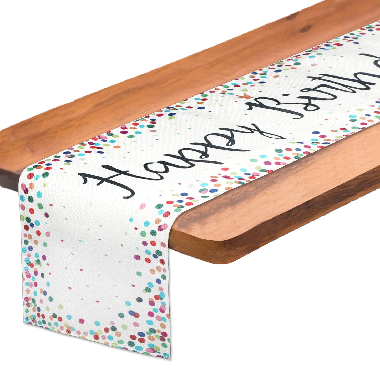 Happy Birthday Table Runner 13 x 72In Happy Birthday Tablecloth Reusable Flax Polka Dot Tablecloth for Dining Party Decorations Birthday Party Table Decor(White)