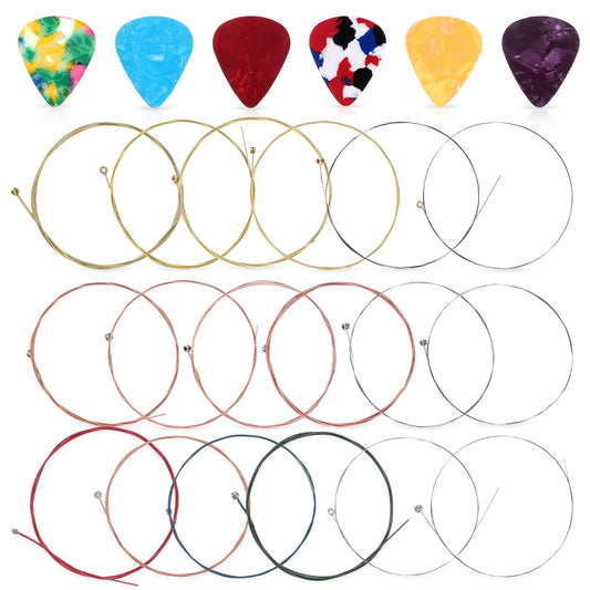 Acoustic Guitar Strings And Picks, 18 Steel Strings And 6 Picks, Guitar String Replacement Kit For Beginners And Stage Artists