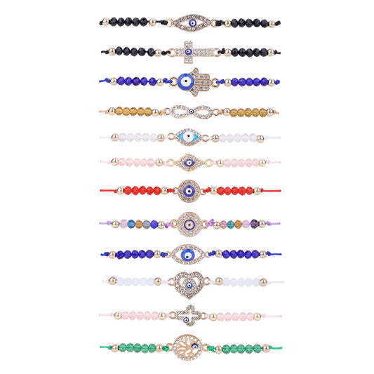 Yolev 12 Pcs Evil Eye Bracelets Protection bracelet Evil Eyes Charm Bracelet for Women Blue Eye Jewelry Gift for Women Girls