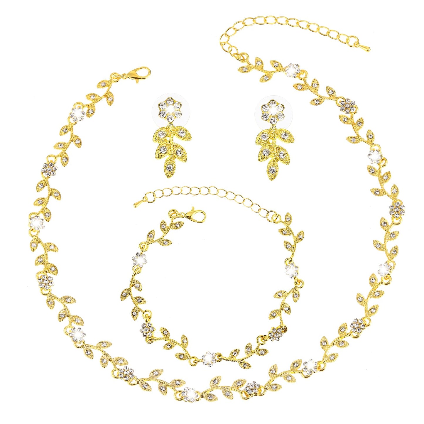 DIVINA VITAE 4 Pcs Crystal Rhinestone Wedding Set for Women Gold Wedding Necklace and Earring Set Bridal Bridesmaid Prom Costume Formal Jewelry Sets Accessories