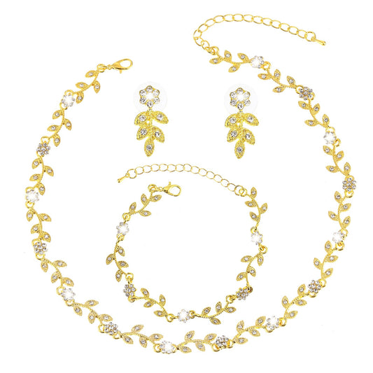 DIVINA VITAE 4 Pcs Crystal Rhinestone Wedding Set for Women Gold Wedding Necklace and Earring Set Bridal Bridesmaid Prom Costume Formal Jewelry Sets Accessories