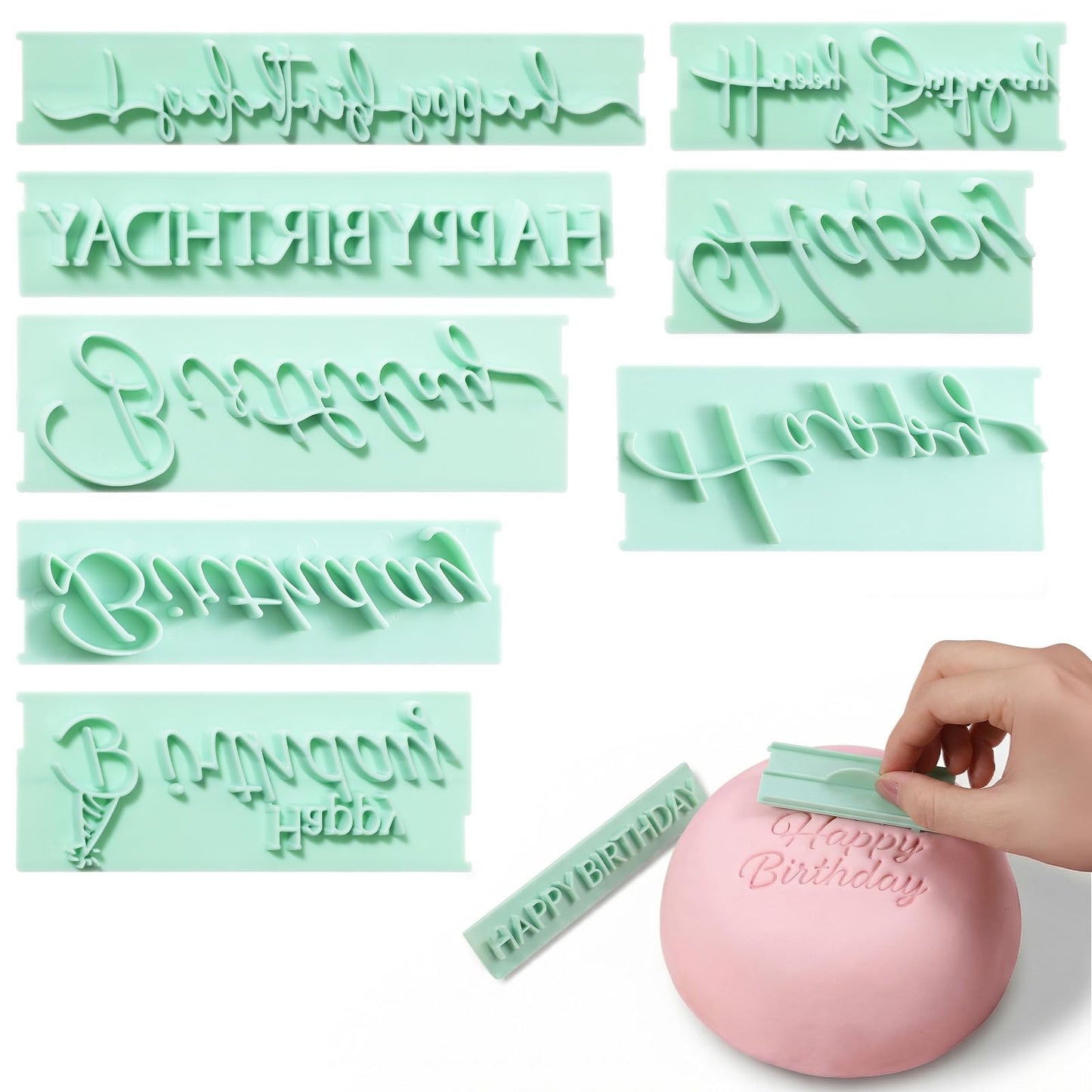 8Pcs Happy Birthday Fondant Stamp Set - Custom Cookie Embosser For Cake Decorating - DIY Cake Printing Letters Mold