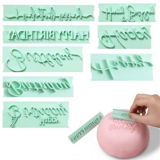 8Pcs Happy Birthday Fondant Stamp Set - Custom Cookie Embosser For Cake Decorating - DIY Cake Printing Letters Mold