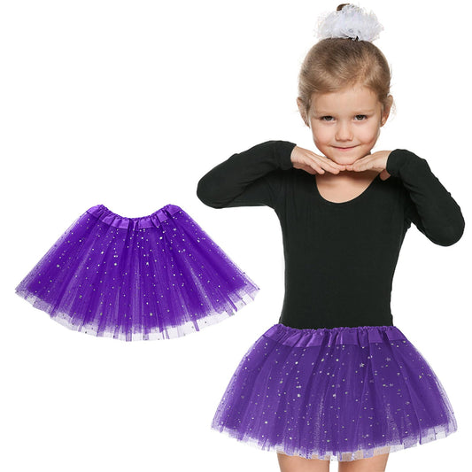 Yolev Girls Tutu Skirt with Stars Sequin, Little Girls Tutu Skirt Kid Party Princess Dance Tutu Princess Dress Ballet Skirt (Purple)