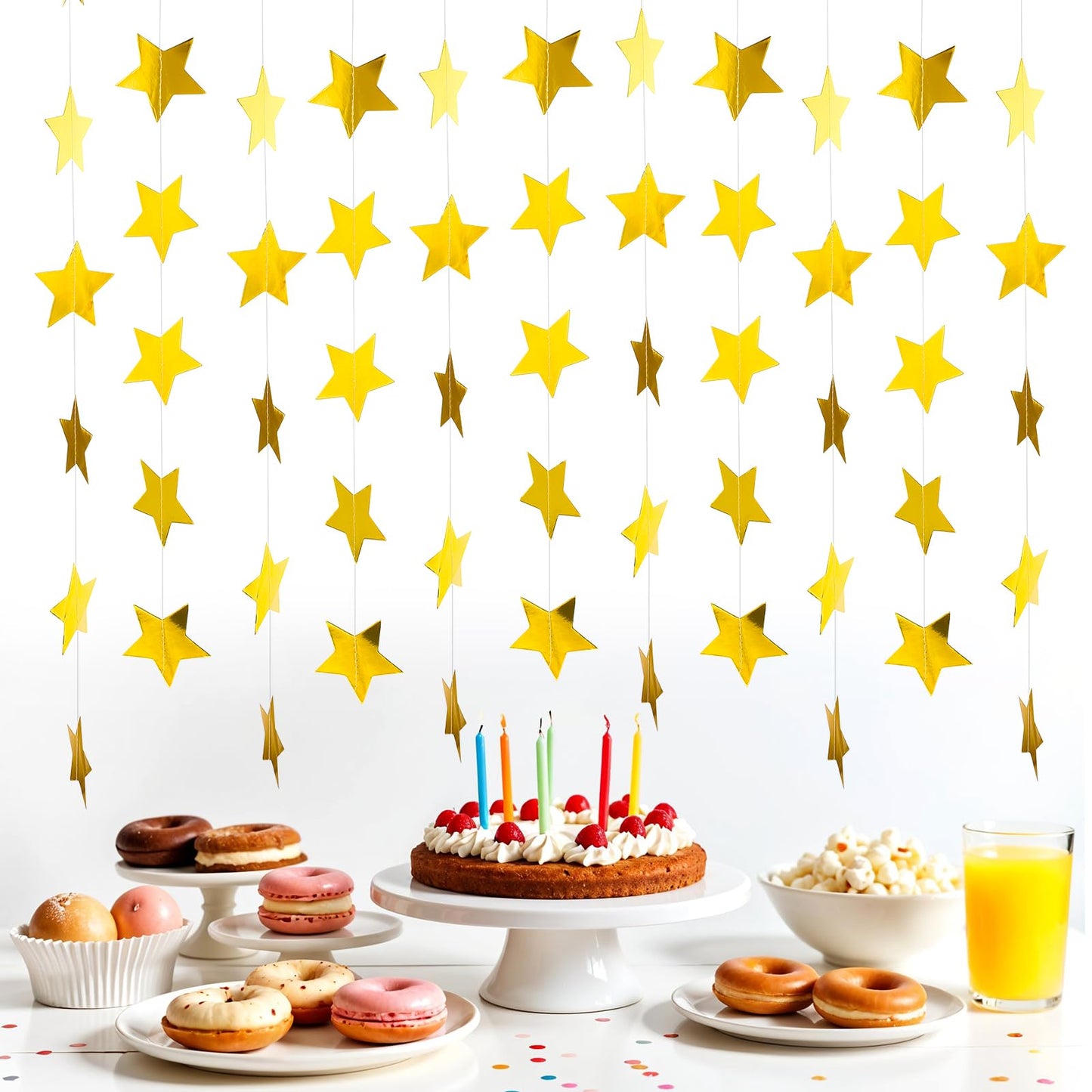 Gold Star Garland, 65 Feet Glitter Hanging Stars Decorations Star Streamers Twinkle Star Bunting Banner Backdrop for Wedding Birthday Graduation New Year Party Decor