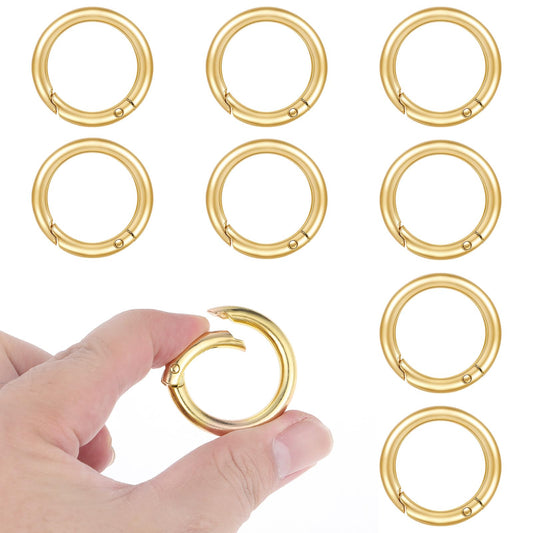 Lusofie 8 Pcs Metal Spring O Rings 1 Inch Key Chain Rings Round Small Carabiner Clip Mini Keychain Clip Key Rings for Car Keys, Purse Hardware, DIY Crafts, Jewelry Making(Gold)