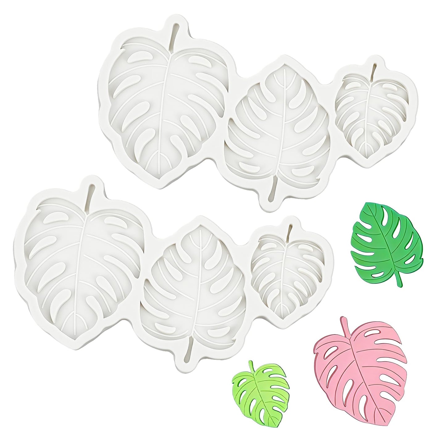 2 Pieces Leaf Silicone Mold Monstera Leaves Fondant Molds Small Tropical Leaf Silicone Mold Fern Leaves Candy Molds for DIY Chocolate Candy Cake Topper Cookie Pastry Polymer Clay