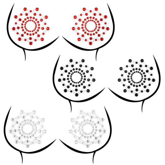 6 Pcs Rhinestone Pasties Crystal Glitter Pasties Nipple Covers Sexy Breast Covers Nipple Pastie Tassel Stickers Body Gems(Black White Red)