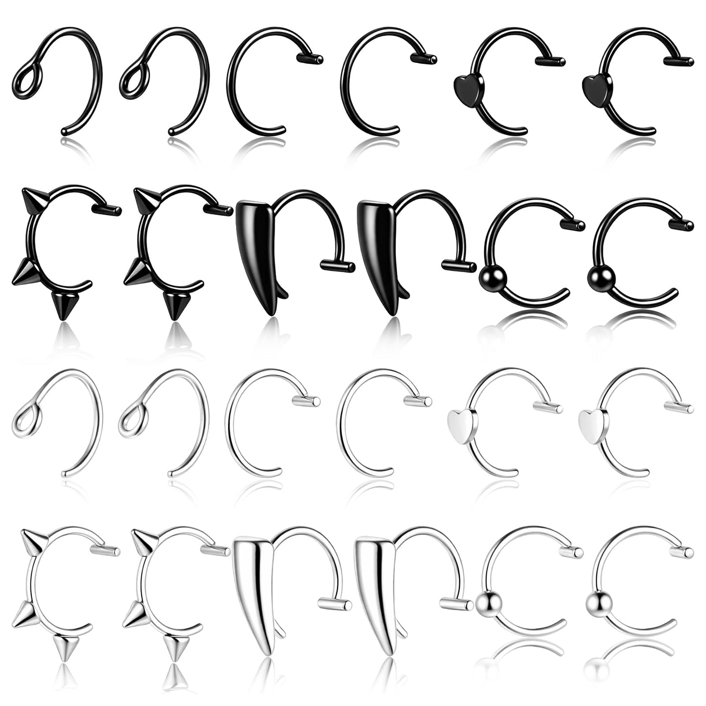 24pcs Fake Lip Ring, Fake Snake Bites Lip Piercing Non-Piercing Lip Cuff
