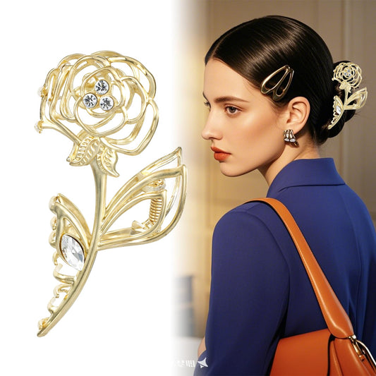 Gold Rose Claw Clip, Large Metal Claw Clip, Non Slip Hold Hair Clip,Claw Clips for Women Thick Hair,Hair Clips for Styling