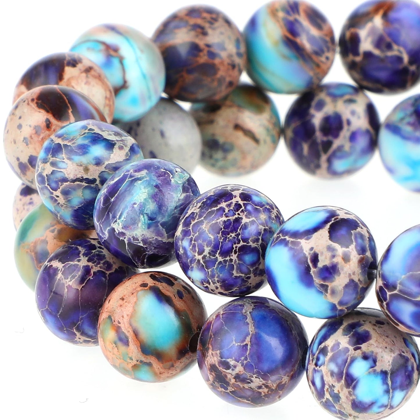 Yolev 47Pcs Blue-Purple Jasper Beads Imperial Sea Sediment Natural Gemstone Beads 8MM Colorful Round Stone Beads for Jewelry Making(Multicolor B)