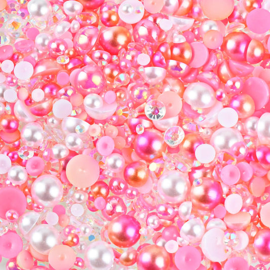 75g Mix Pink Flatback Pearls Rhinestones for Crafts Mixed Size 3-10mm Half Round Flatback Pearl Beads 2-6mm Flatback Rhinestones Resin Flat Back Pearls for Crafting Art DIY Nail Jewelry Decoration