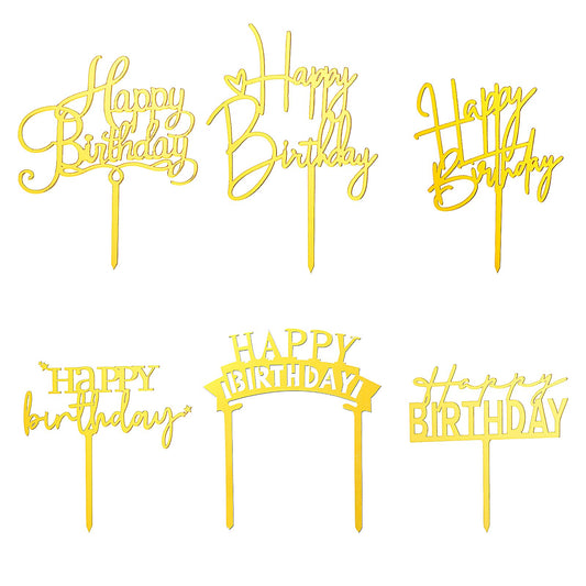 Gold Happy Birthday Cake Topper 6 Pcs Acrylic Happy Birthday Cake Topper Gold Happy Birthday Sign for Cake Decorations Personalized Golden Cake Topper Gold Cake Topper for Birthday Cake Decor Supplies