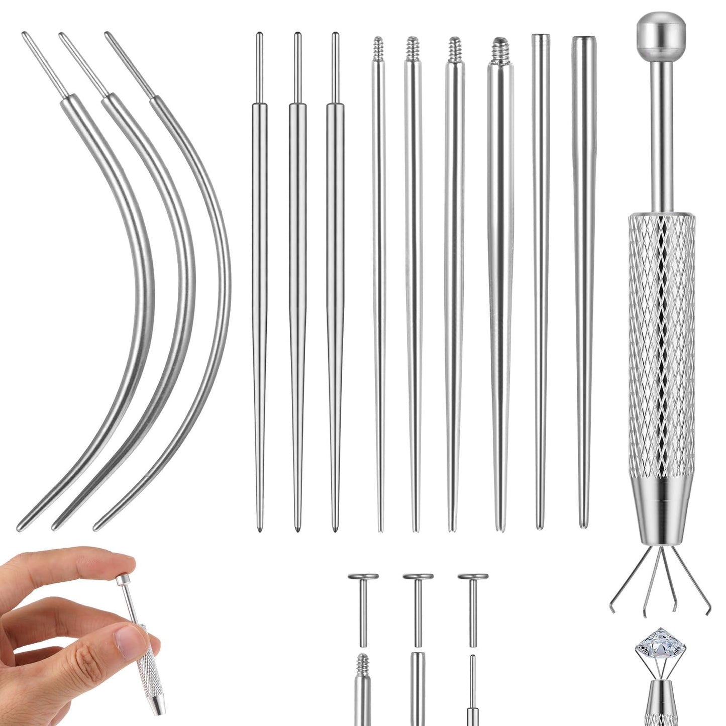 Gemoioio Piercing Taper Tool Kit (14G-20G) - Stainless Steel Piercing Needle & Ball Grabber for Changing Ear Nose Lip Jewelry, Flat Back Threader Applicator Tool, Professional Body Piercings Kit